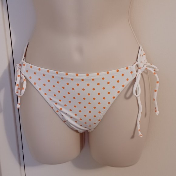 Victoria' Secret Double Tie Bikini Bottom Medium NWOT White Orange Polka Dots - Picture 14 of 14